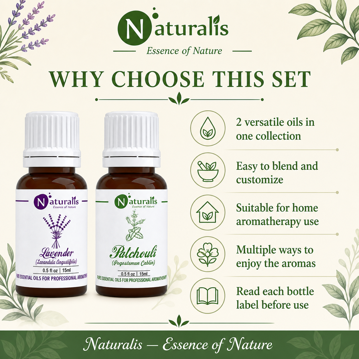 Naturalis 15GP10 essential oil set why choose infographic