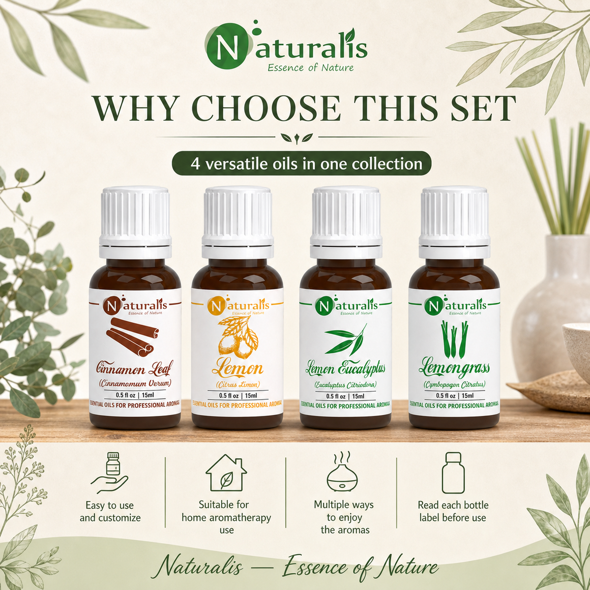 Naturalis 15GP16 essential oil set why choose infographic