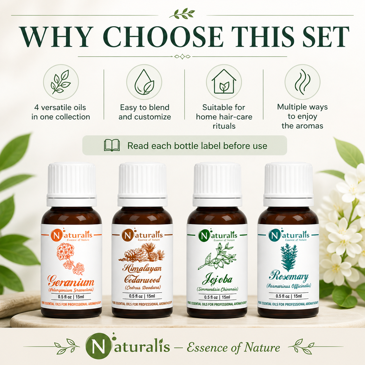 Naturalis 15GP6 essential oil set why choose infographic