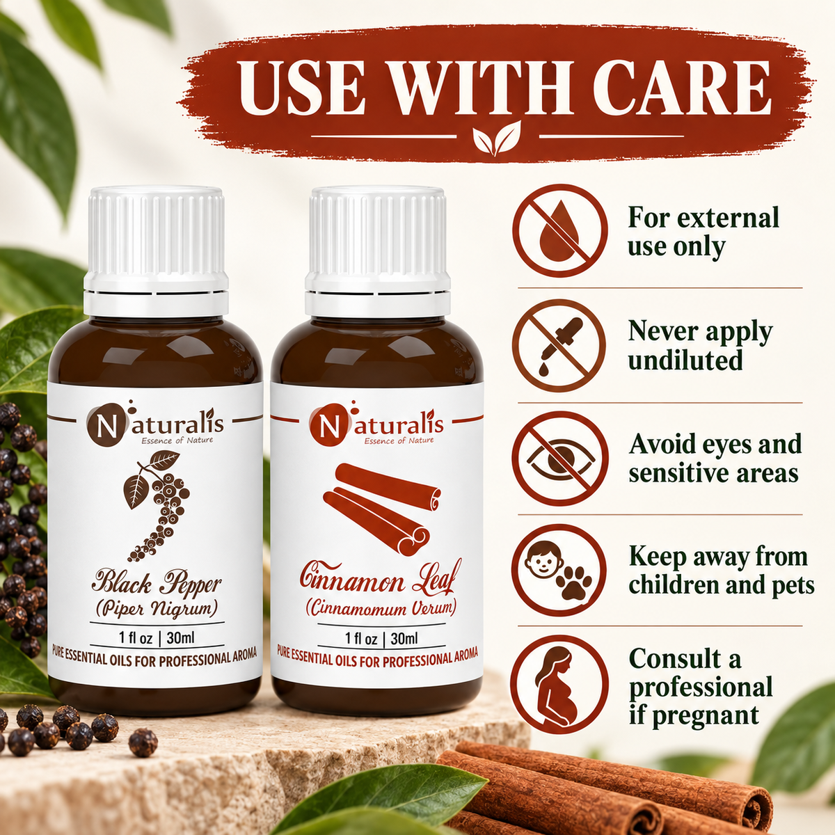 Cinnamon Leaf and Black Pepper Essential Oil Set – use with care