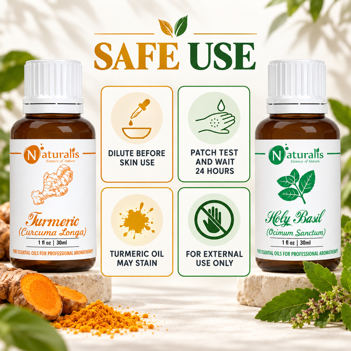 Naturalis 30GP11 Turmeric and Holy Basil essential oil set infographic 7