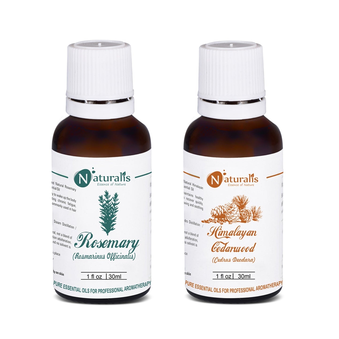 Naturalis Rosemary and Cedarwood essential oil set of 2 with product packaging