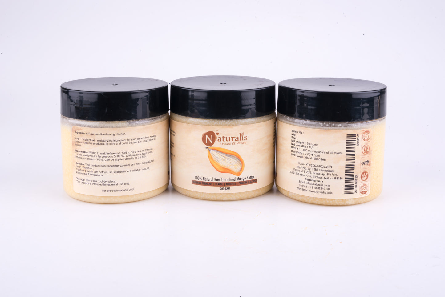 100% Raw Unrefined Mango Butter 200g | Naturalis Pure Ingredient for Lip Balm, Body Butter, Skin Moisturizer