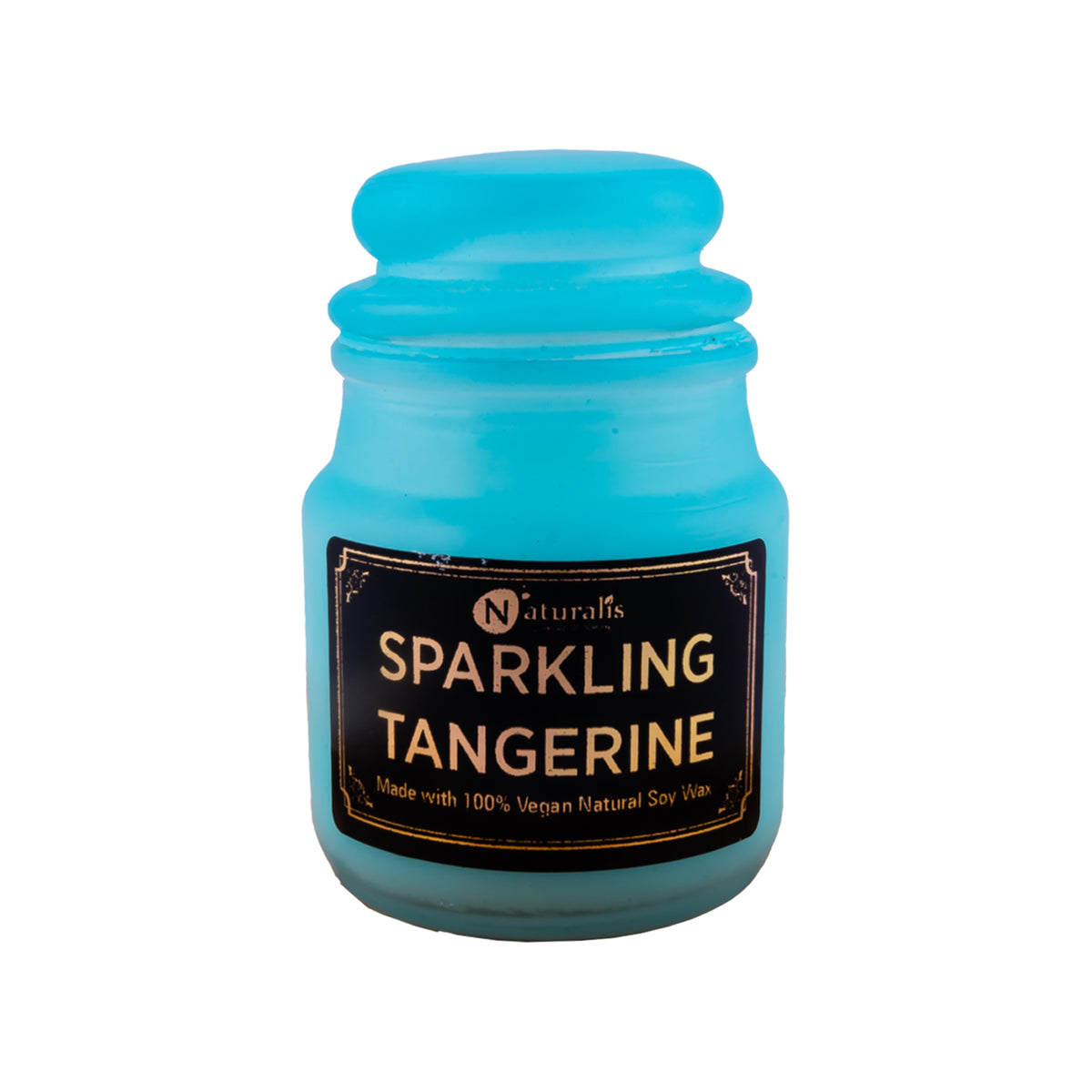Naturalis Sparkling Tangerine scented soy wax candle in a glass jar