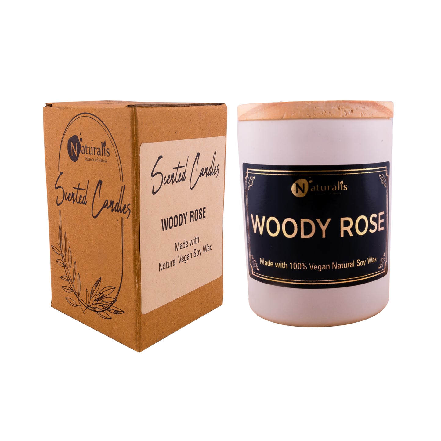 Naturalis Candle Woody Rose Scented Wax Candle for Home Decoration Aroma.