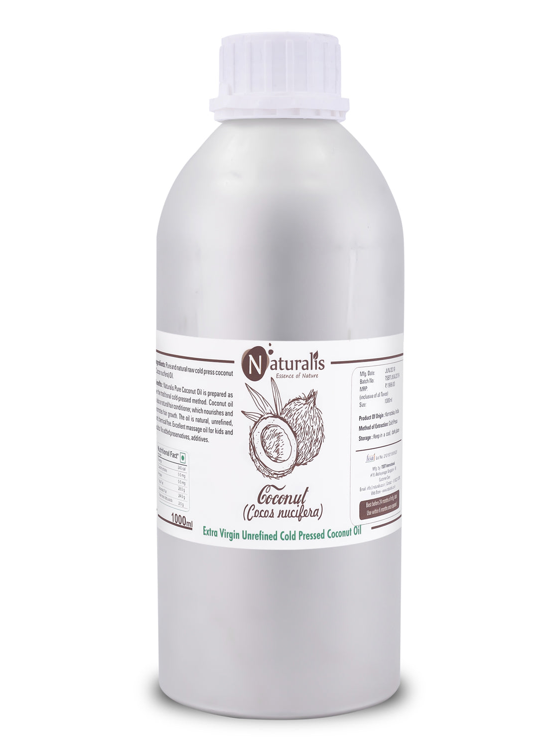 Naturalis Coconut Oil For Skin & Hair – Extra Virgin, Unrefined, Cold Pressed - Naturalis