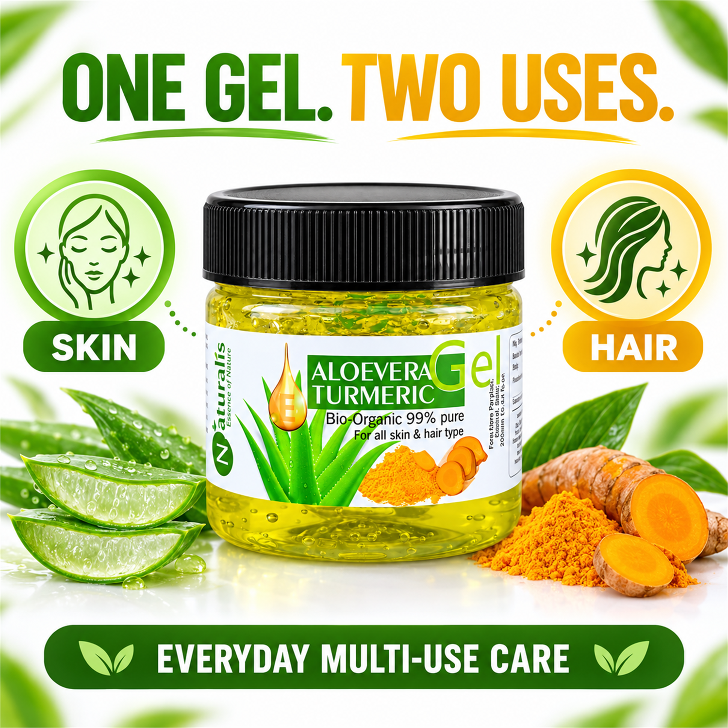 Naturalis Aloe Vera Turmeric Gel for skin and hair infographic
