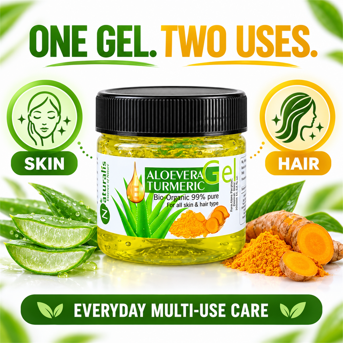 Naturalis Aloe Vera Turmeric Gel for skin and hair infographic