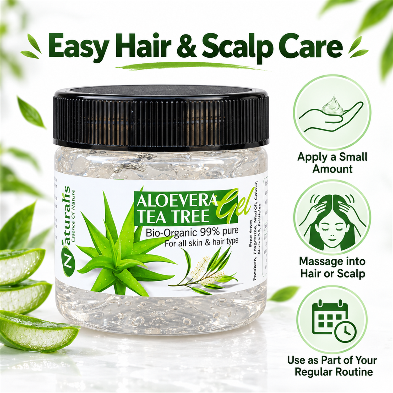 Naturalis Aloe Vera Tea Tree Gel easy hair and scalp care