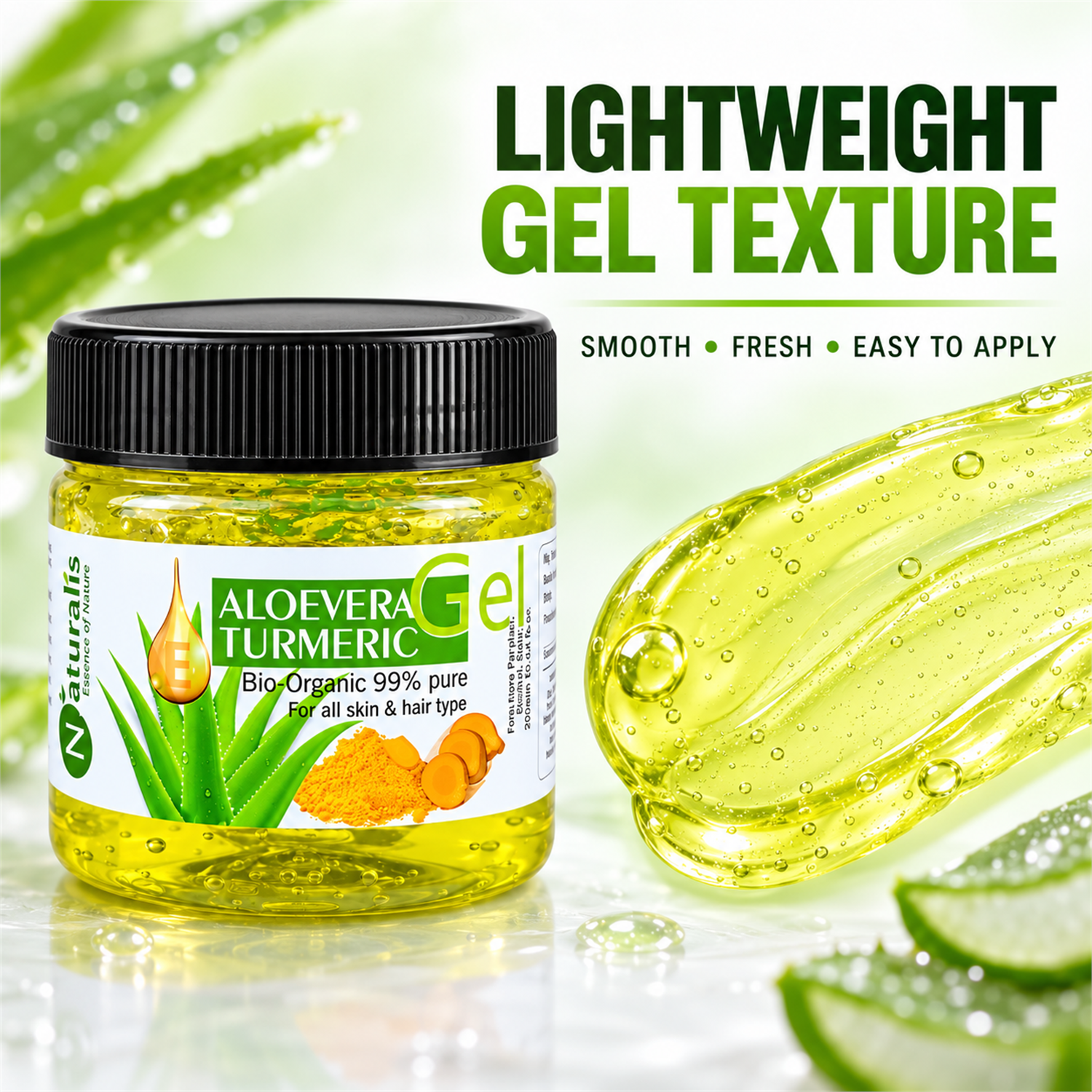Naturalis Aloe Vera Turmeric lightweight gel texture infographic