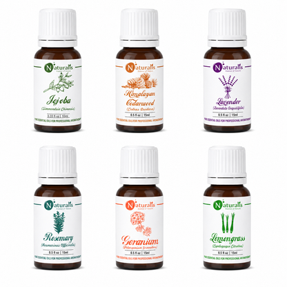 Naturalis Hair Care Essential Oil Set of 6, 15ml — Jojoba, Cedarwood, Lavender, Rosemary, Geranium & Lemongrass main product image