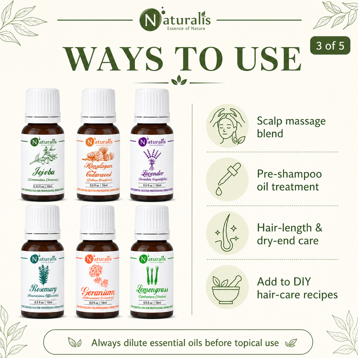 Ways to use Naturalis 15GP1 hair care essential oil set