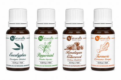 Naturalis Health Care Essential Oil Set of 4, 15ml — Cedarwood, Peppermint, Eucalyptus & Turmeric main product image