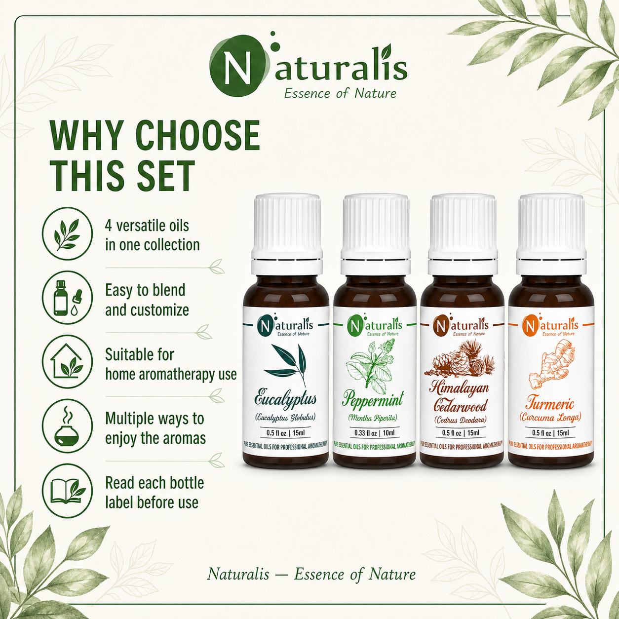 Naturalis 15GP11 essential oil set why choose infographic