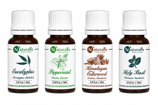 Naturalis Health Care Essential Oil Set of 4, 15ml — Cedarwood, Peppermint, Eucalyptus & Holy Basil main product image