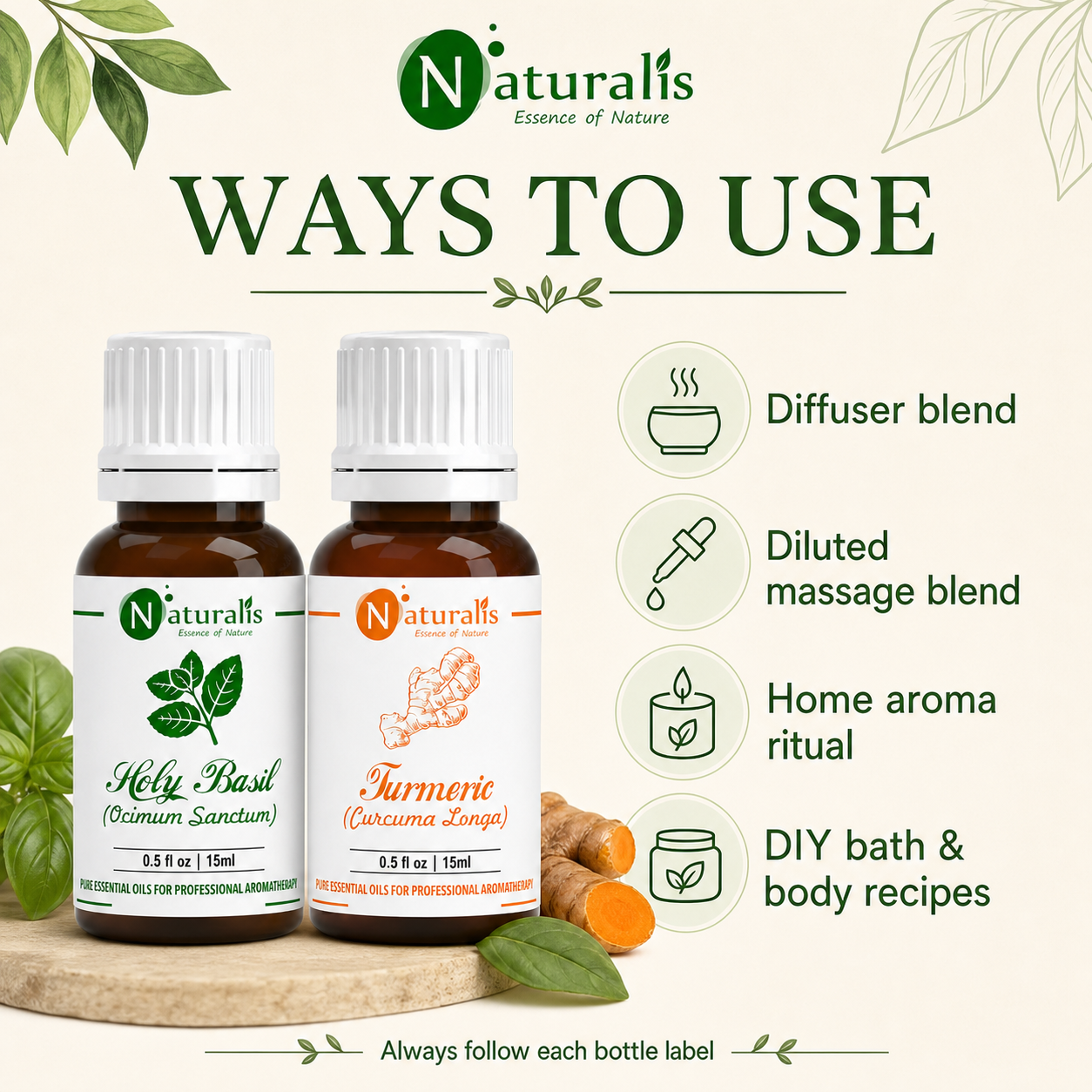 Naturalis 15GP14 essential oil set ways to use infographic