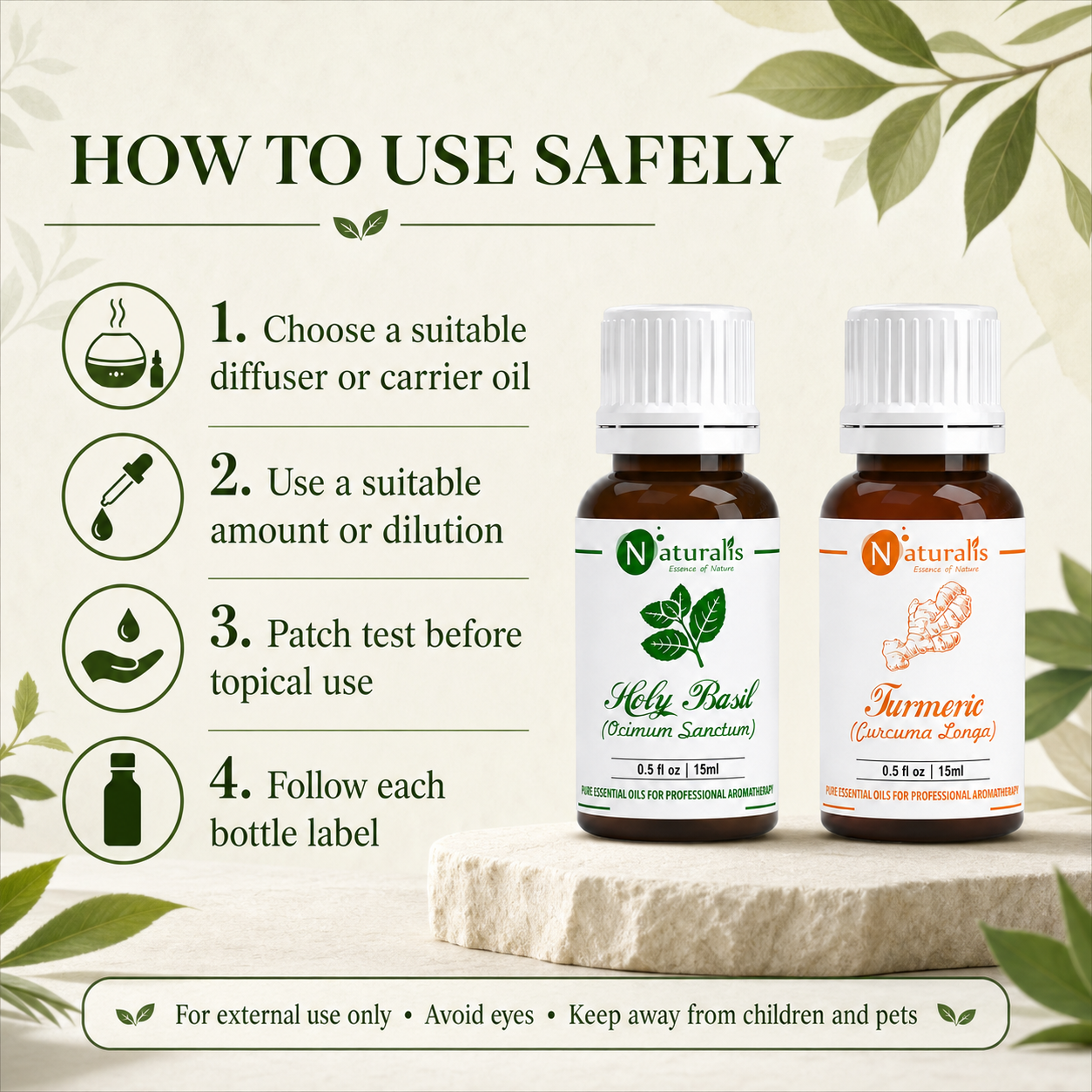 Naturalis 15GP14 essential oil set safe use infographic