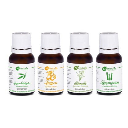 Naturalis Insect Repellent Essential Oil Set of 4, 15ml — Lemon Eucalyptus, Lemon, Citronella and Lemongrass