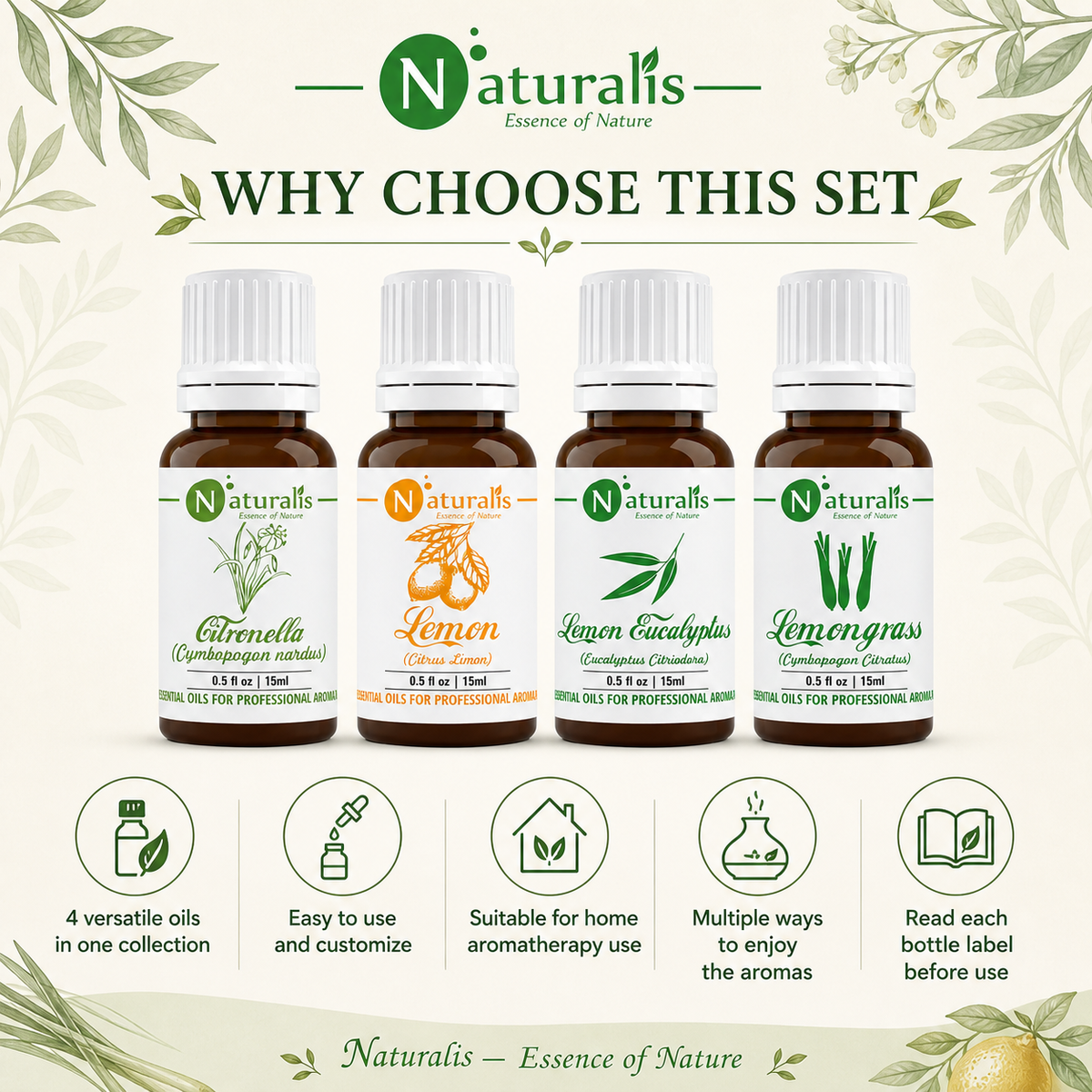 Naturalis 15GP15 essential oil set why choose infographic