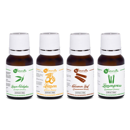 Naturalis Insect Repellent Essential Oil Set of 4, 15ml — Lemon Eucalyptus, Lemon, Cinnamon Leaf and Lemongrass