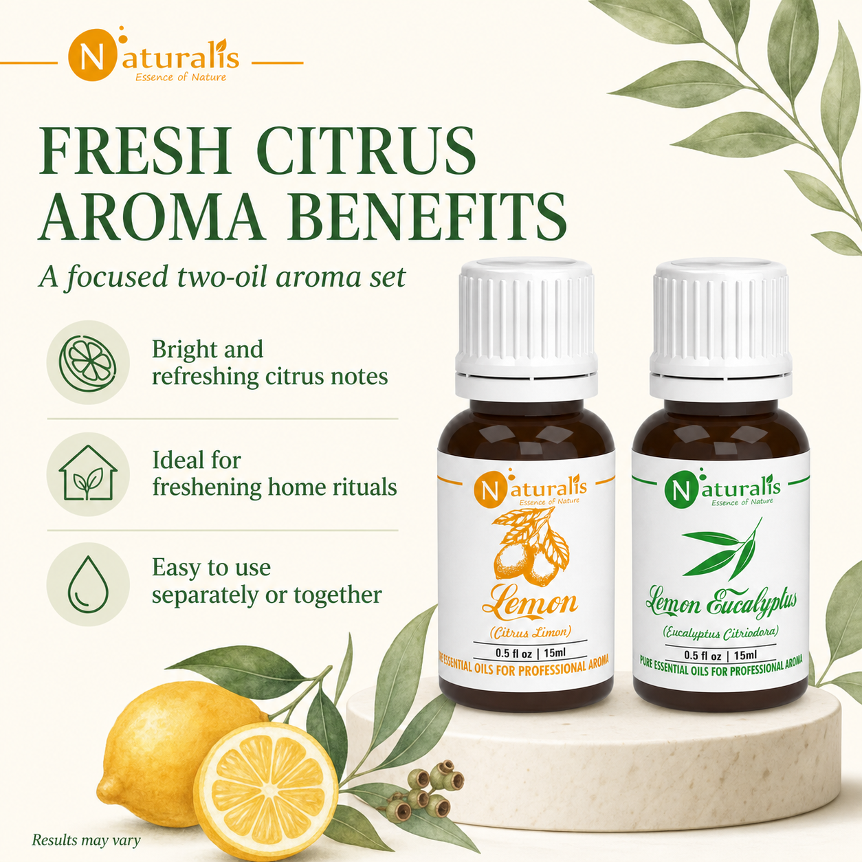 Naturalis 15GP17 essential oil set benefits infographic