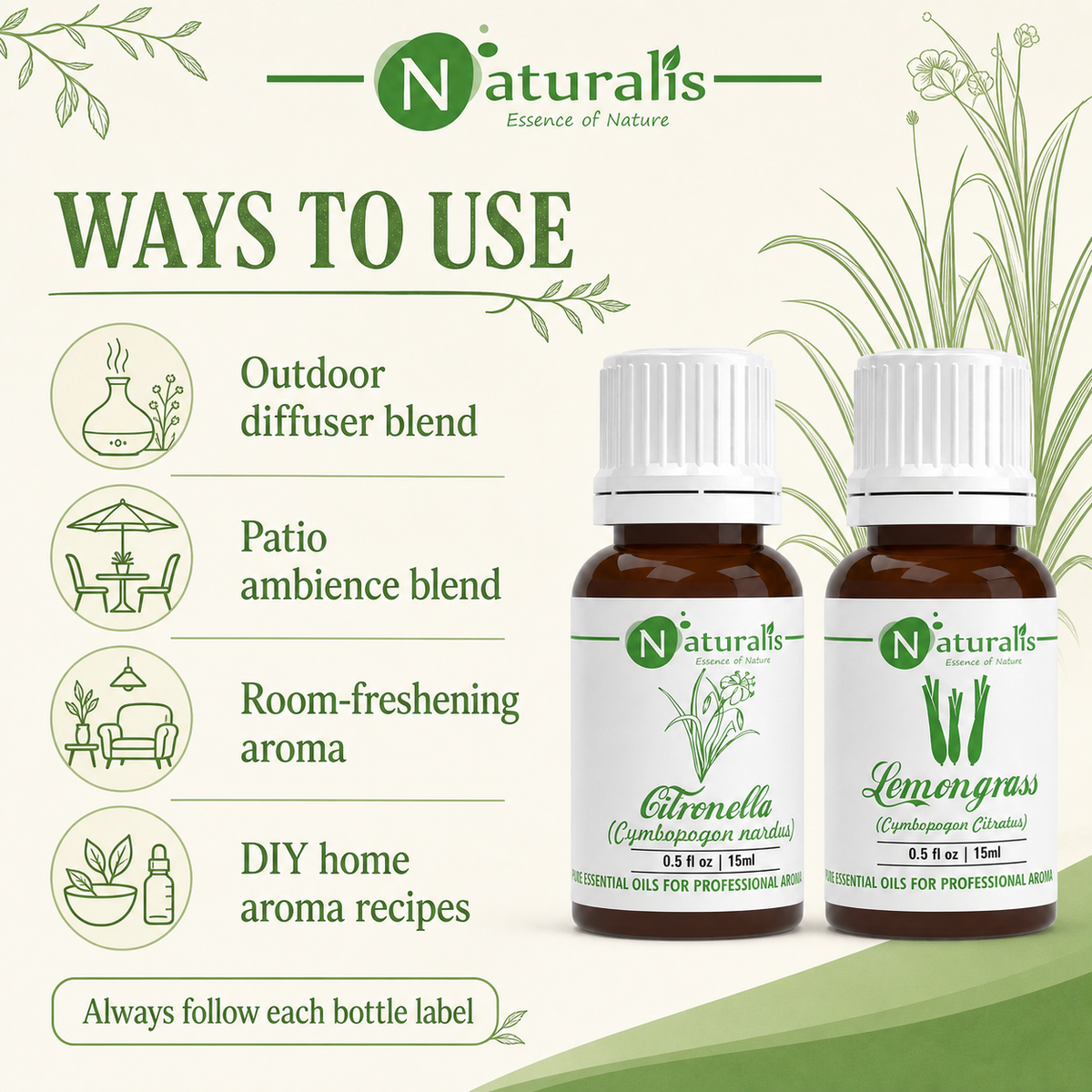 Naturalis 15GP18 essential oil set ways to use infographic
