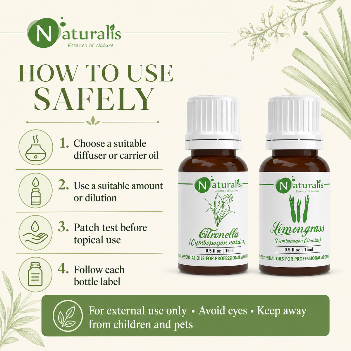 Naturalis 15GP18 essential oil set safe use infographic