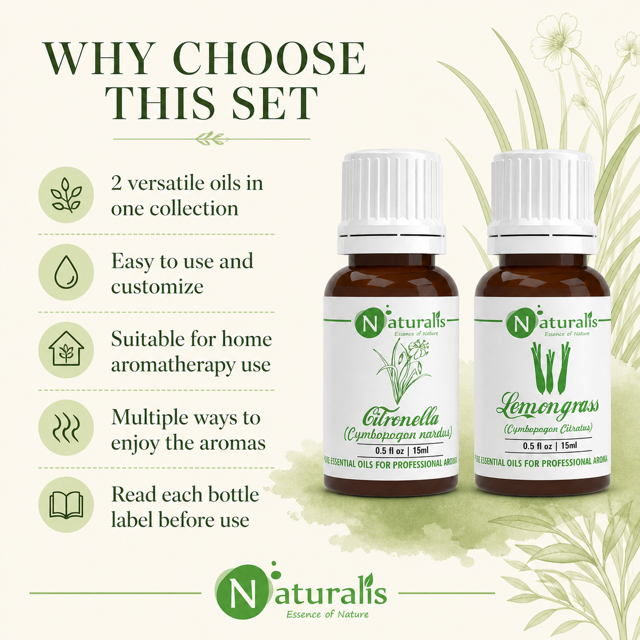 Naturalis 15GP18 essential oil set why choose infographic