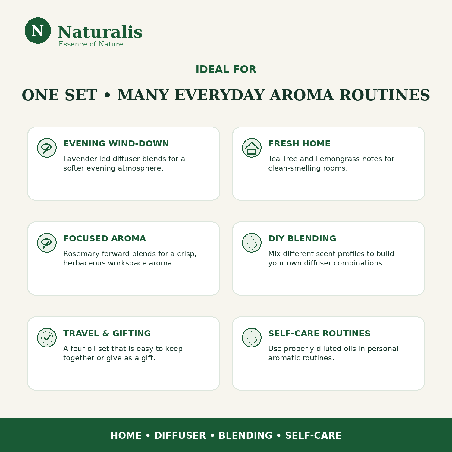 Naturalis 15GP19 essential oil set ideal for home aroma, diffuser blending, travel, gifting and self-care