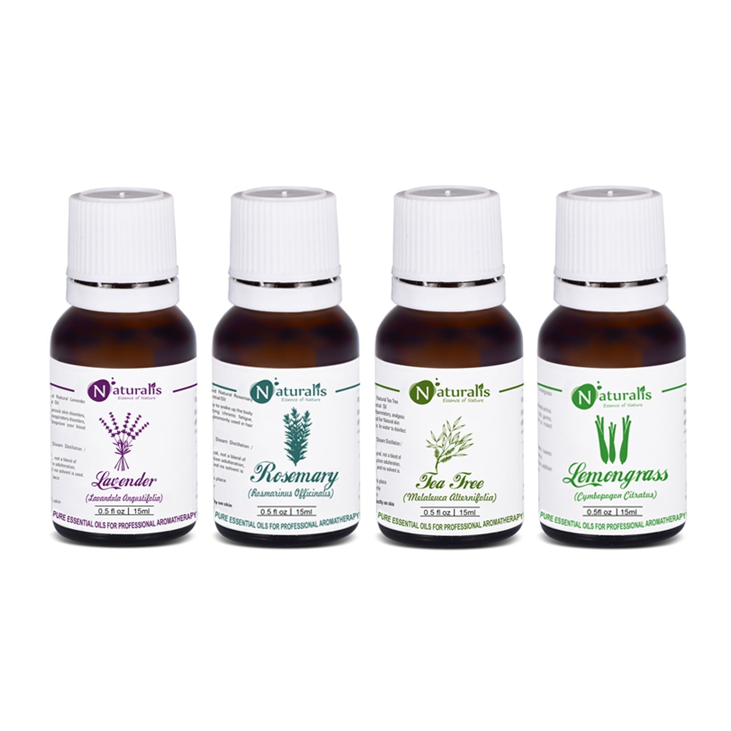 Naturalis Multipurpose Essential Oil Set of 4, 15ml — Lavender, Rosemary, Tea Tree and Lemongrass