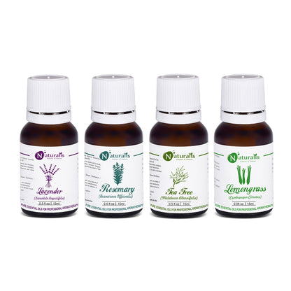 Naturalis Multipurpose Essential Oil Set of 4, 15ml — Lavender, Rosemary, Tea Tree and Lemongrass