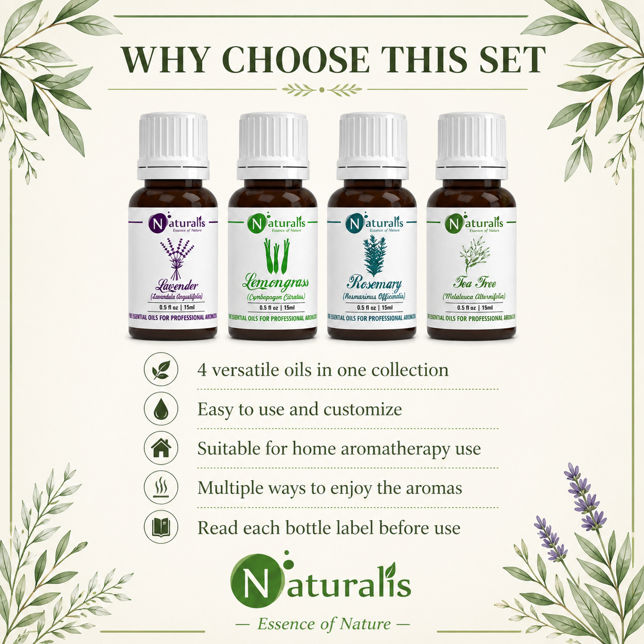 Naturalis 15GP19 essential oil set why choose infographic