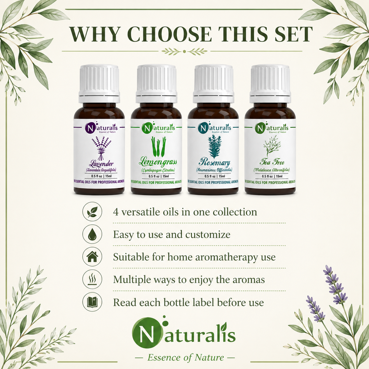 Naturalis 15GP19 essential oil set why choose infographic