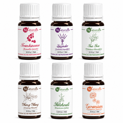 Naturalis Skin Care Essential Oil Set of 6, 15ml — Frankincense, Lavender, Tea Tree, Ylang Ylang, Patchouli & Geranium main product image