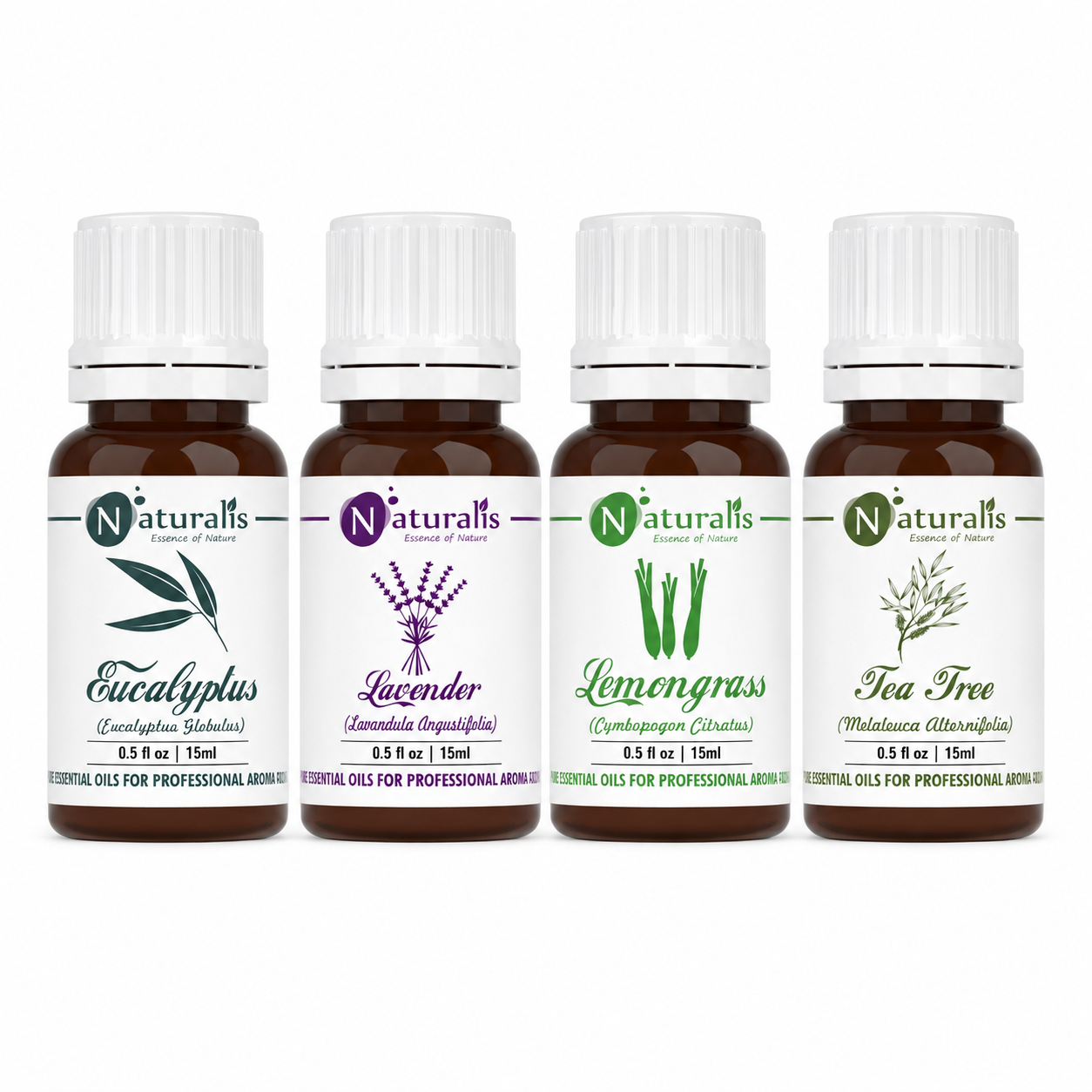 Naturalis Multipurpose Essential Oil Set of 4, 15ml — lavender, eucalyptus, tea tree and lemongrass, main image