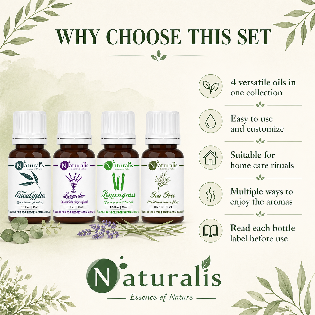 Naturalis 15GP20 essential oil set why choose infographic
