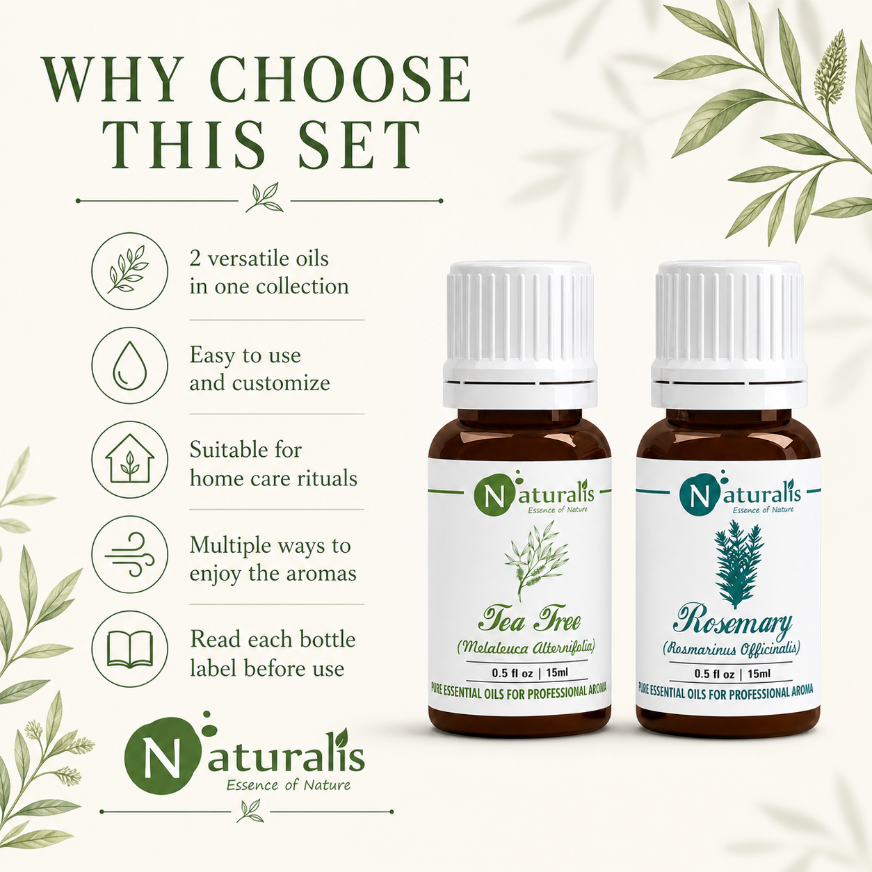 Naturalis 15GP21 essential oil set why choose infographic