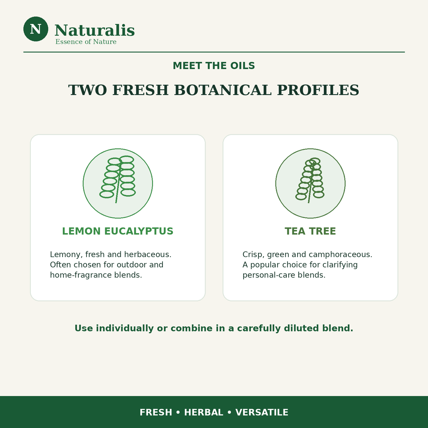 Naturalis 15GP22 Lemon Eucalyptus and Tea Tree essential oils — meet the oils