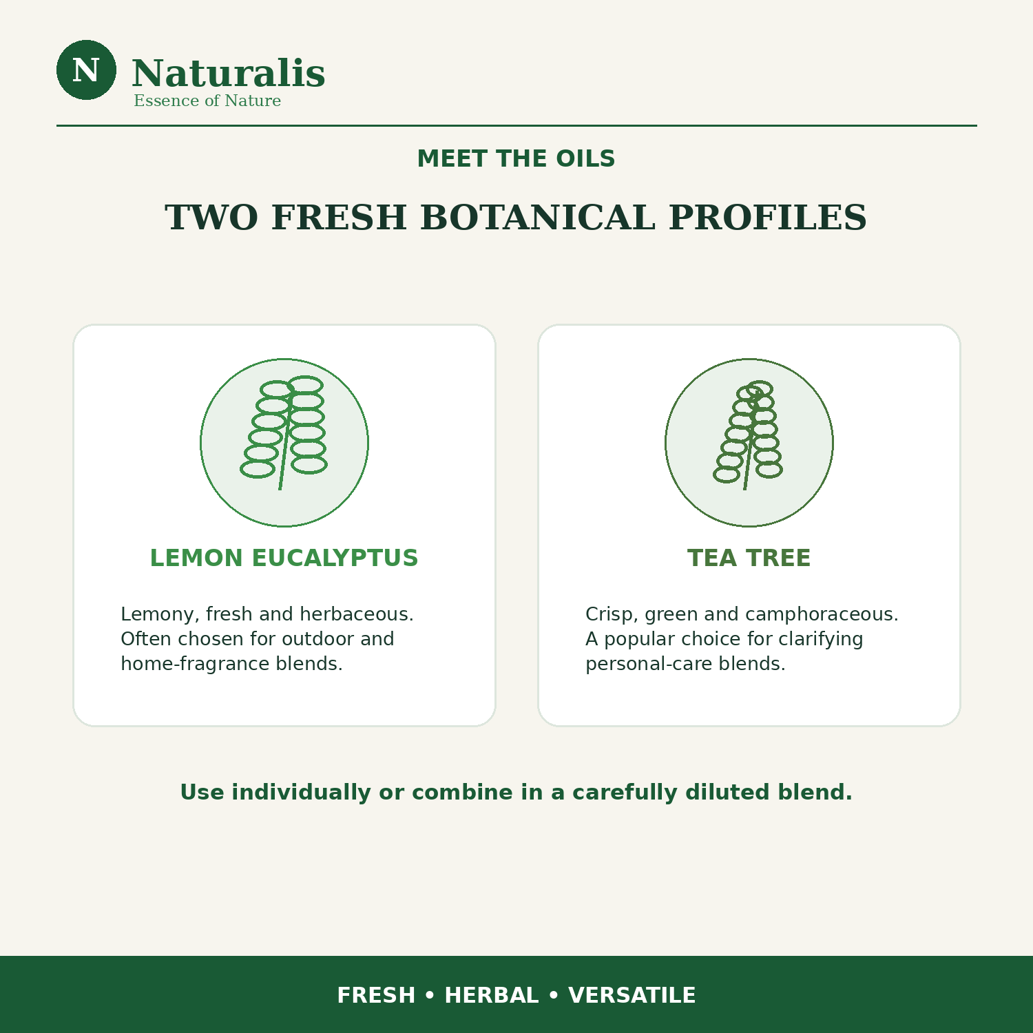 Naturalis 15GP22 Lemon Eucalyptus and Tea Tree essential oils — meet the oils