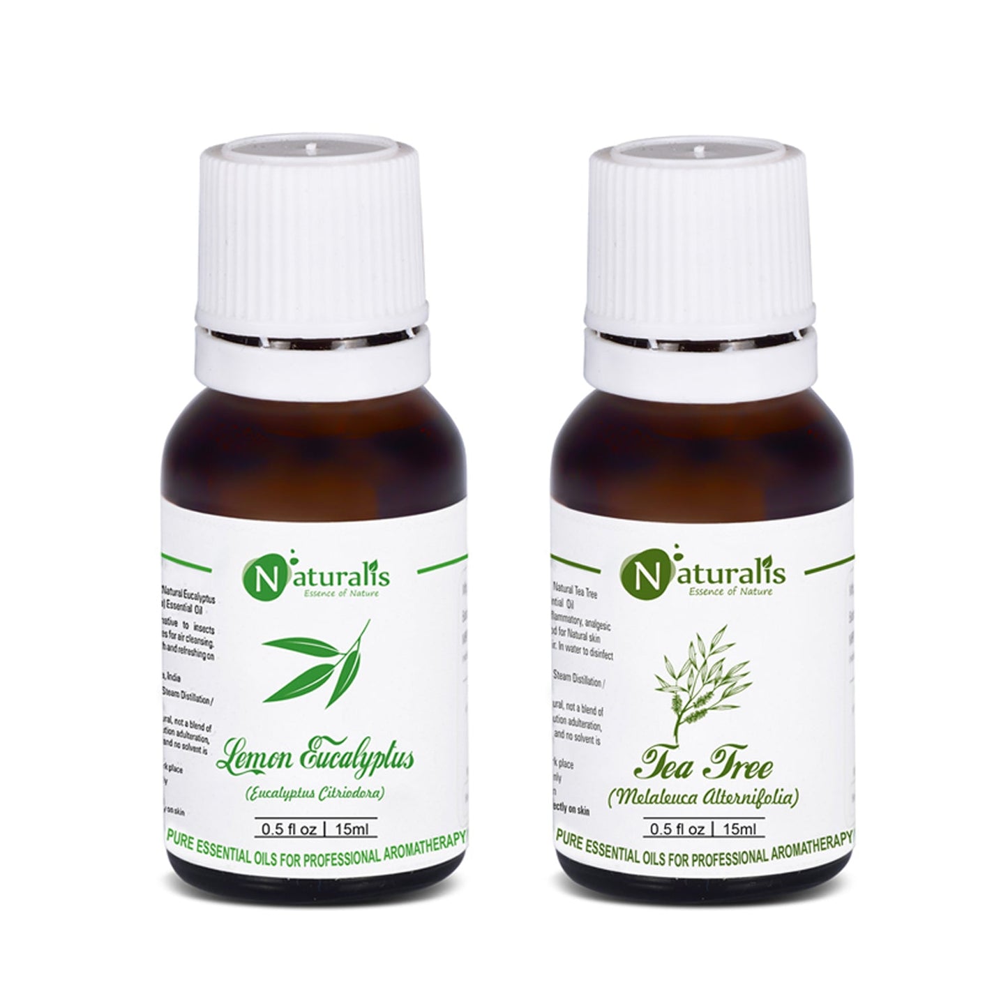 Naturalis Lemon Eucalyptus and Tea Tree Essential Oil Set of 2, 15ml, clarifying and insect repellent