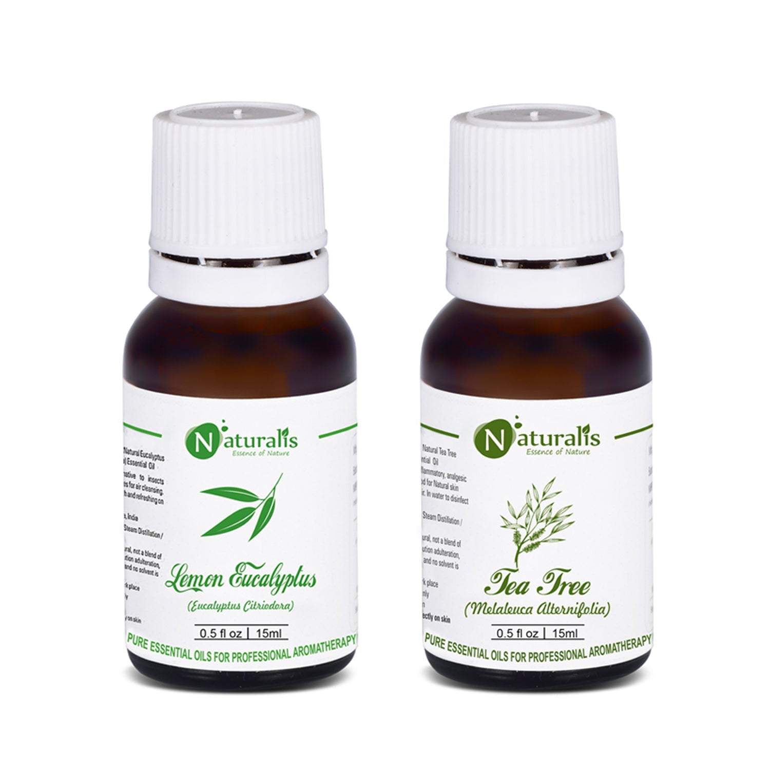 Naturalis Lemon Eucalyptus and Tea Tree Essential Oil Set of 2, 15ml, clarifying and insect repellent