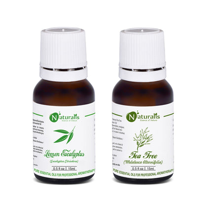 Naturalis Lemon Eucalyptus and Tea Tree Essential Oil Set of 2, 15ml, clarifying and insect repellent