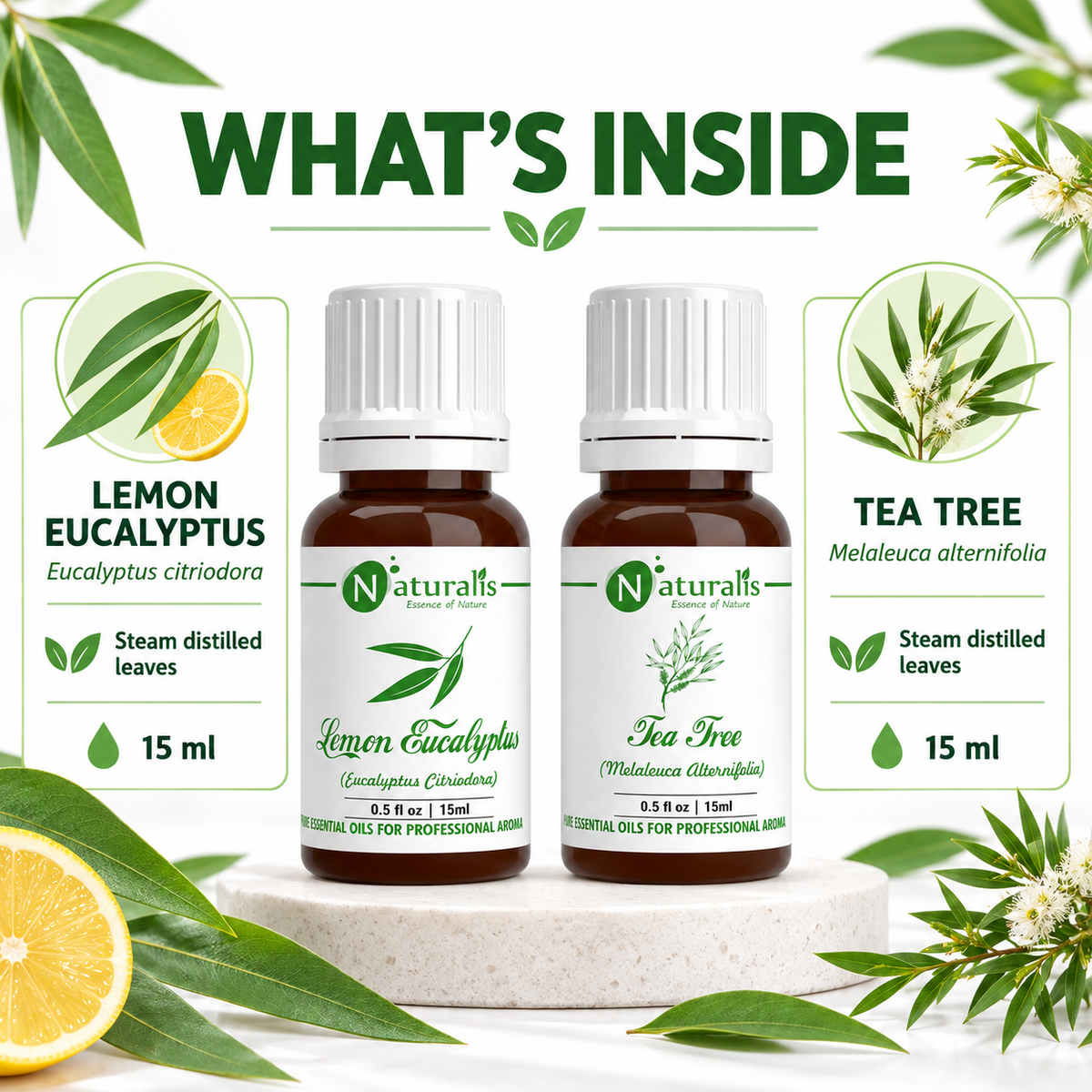 Lemon Eucalyptus and Tea Tree Essential Oil Set – what's inside