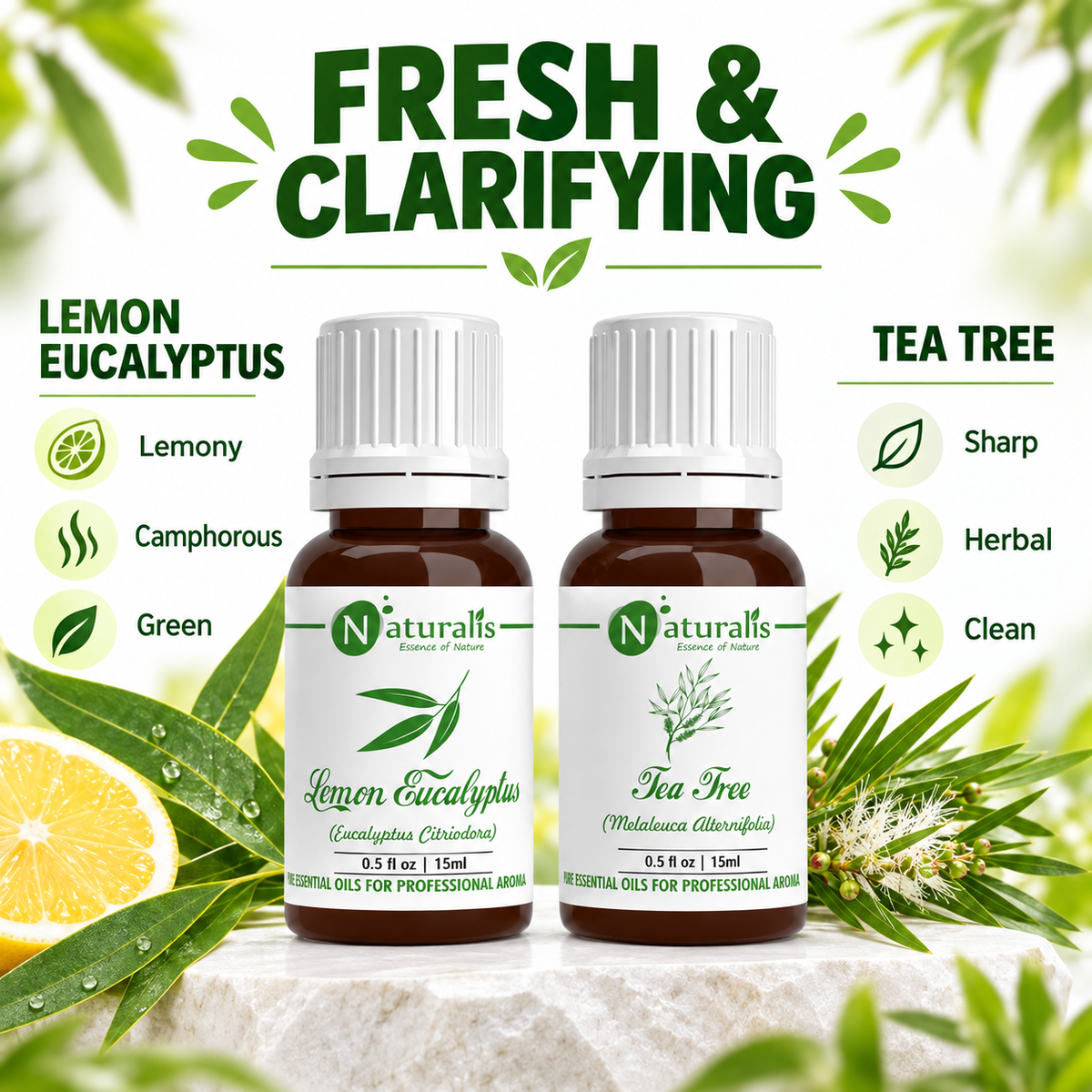 Lemon Eucalyptus and Tea Tree Essential Oil Set – aroma profile