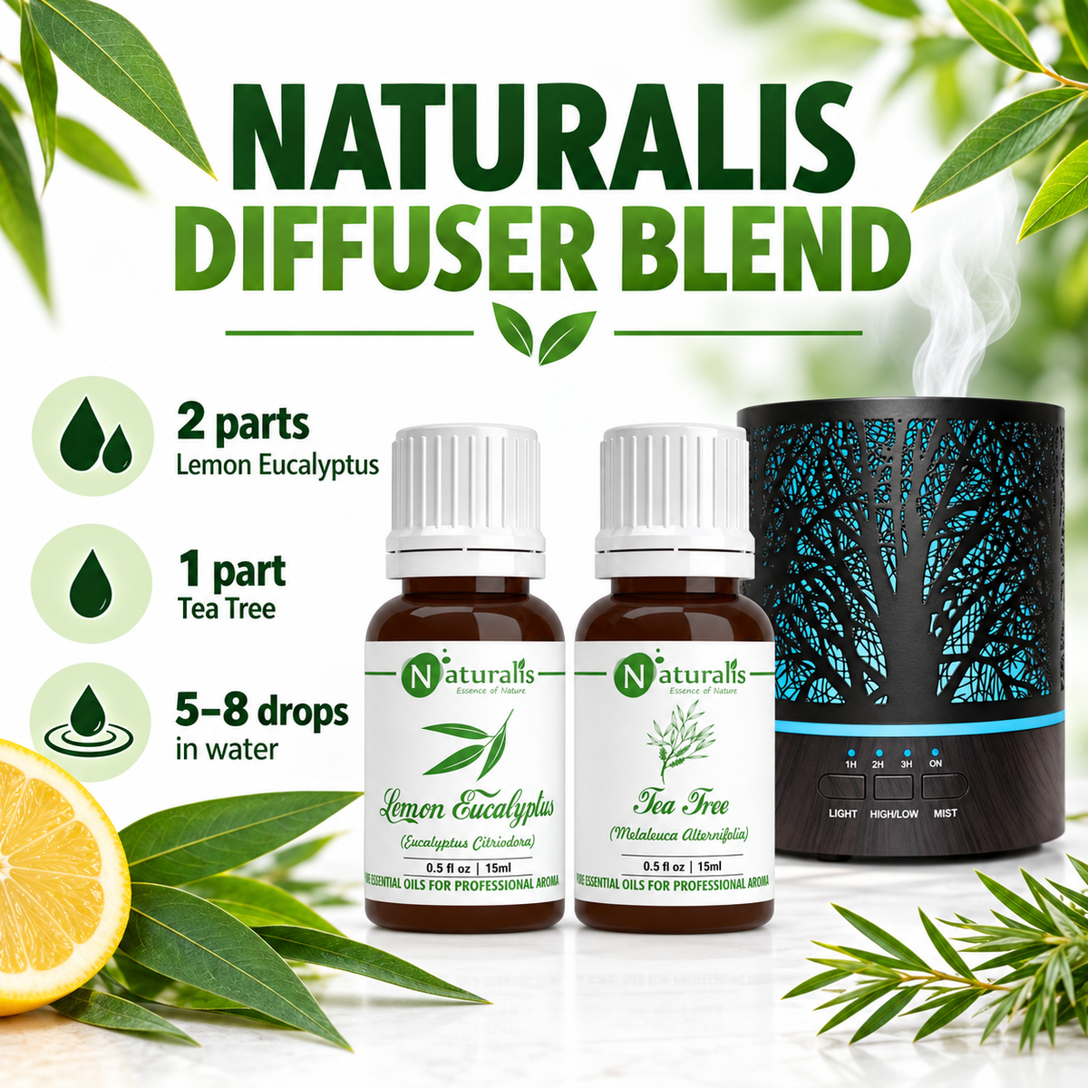 Lemon Eucalyptus and Tea Tree Essential Oil Set – Naturalis diffuser blend