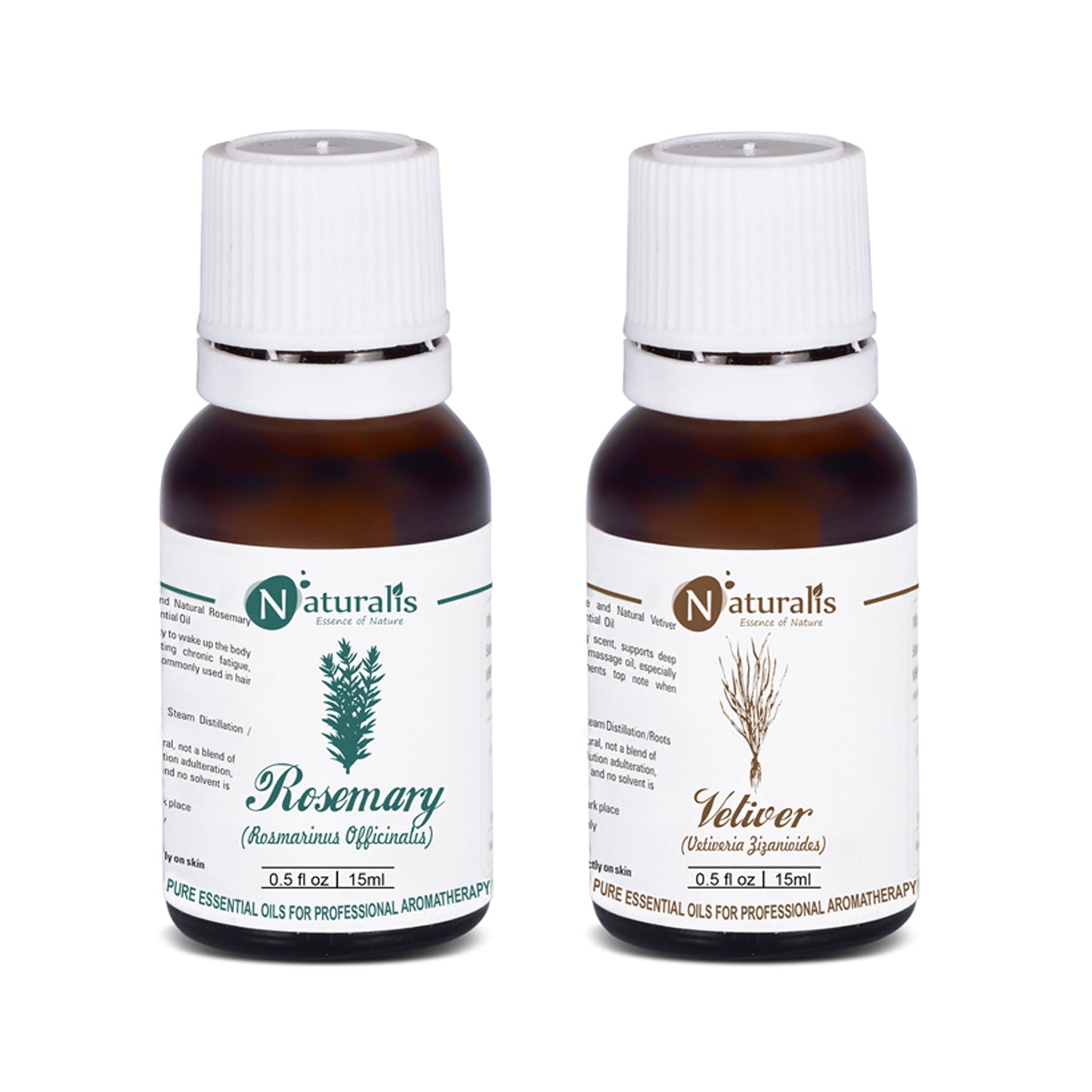 Naturalis Rosemary and Vetiver Essential Oil Set of 2, 15ml for hair and scalp care