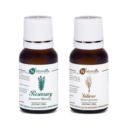 Naturalis Rosemary and Vetiver Essential Oil Set of 2, 15ml for hair and scalp care