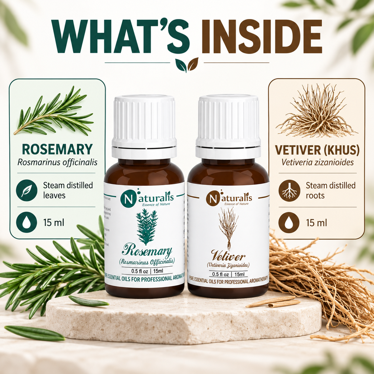 Rosemary and Vetiver Essential Oil Set – what's inside