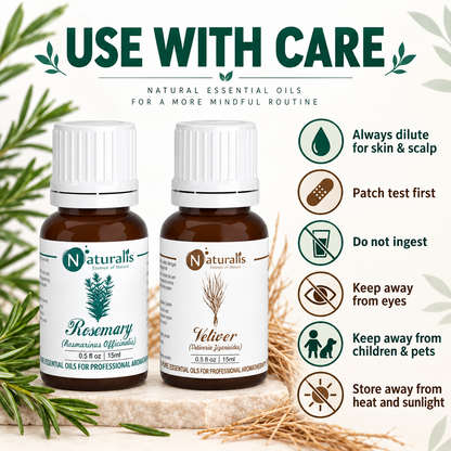 Rosemary and Vetiver Essential Oil Set – use with care