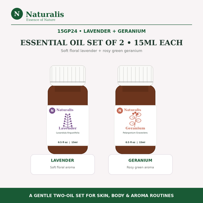 Naturalis 15GP24 Lavender and Geranium Essential Oil Set of 2 overview infographic
